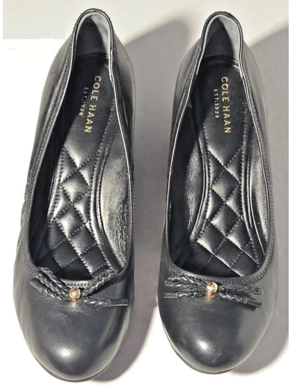 Cole Haan Tali Grand Bow Wedge Pumps Womens SIZE Black Leather Grand OS